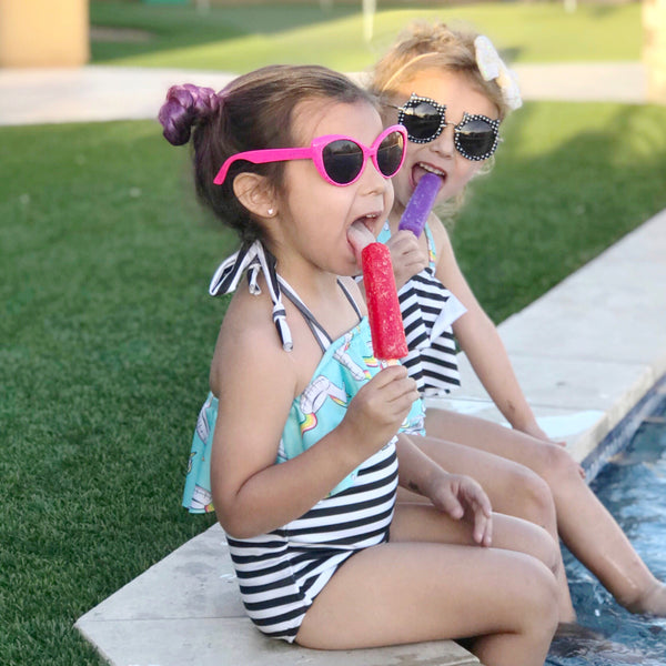 One Piece Ruffle Halter Swimsuit - Unicorn Float & Stripes